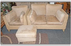 Sea Grass Conservatory Three Piece Suite, a two seater settee with loose cushions in a beige fabric