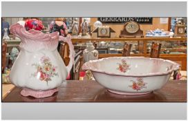 Reproduction Style Water Jug & Bowl, decorated with flowers.