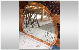 Large Art Deco Over Mantle Mirror, with peach glass borders, engraved to the sides with flowers,