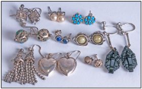 Collection Of Ladies 19th/20th Century Drop Earrings, 10 Pairs In Total. Some gem set.