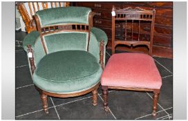 Edwardian Upholstered Small Bedroom Tub Chair, with central spindle back in mahogany. Together with