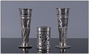 Victorian Pair Of Silver Posey Vases, Hallmark London 1896, each 4.25`` in height. 84 grams, A fine