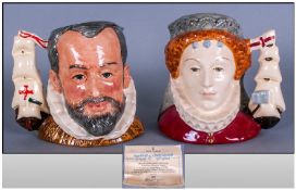 Royal Doulton Limited Edition Pair Of Character Jugs, King Phillip Of Spain D 6822 and Queen