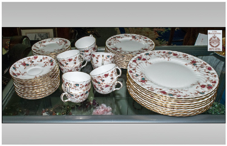 Minton Dinner Service `Ancestral` design S376. 50 pieces comprising 10 dinner plates, 10 side