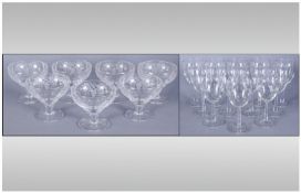 Box Set Of 12 Wine Glasses. Together with 7 acid etched footed dessert bowls.