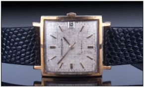 Gents 18ct Gold Jaeger LeCoultre Automatic Wristwatch Square Silvered Weave Textured Dial, gilt