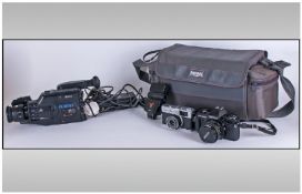 One Lot comprising Centon Camera and Lens, Olympus Trip Camera and Ricoh Video Camera and