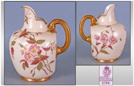 Royal Worcester Blush Ivory Helmet Shaped Handle Jug, floral decoration. Shape 1094. Date 1903.