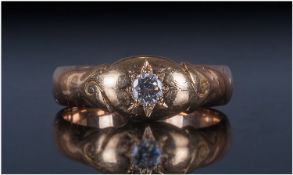 Gents Diamond Signet Ring, Star Set Round Modern Brilliant Cut Diamond, Unmarked. Estimated Diamond