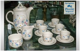 Poole Coffee Set ` Springtime ` comprising coffee pot 6 cups and saucers, milk jug and sugar bowl,