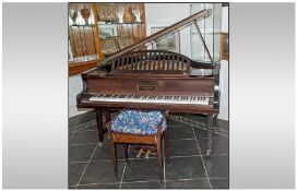 Small Baby Grand Mahogany Piano By Challen & Sons London. Supported on a double square tapering