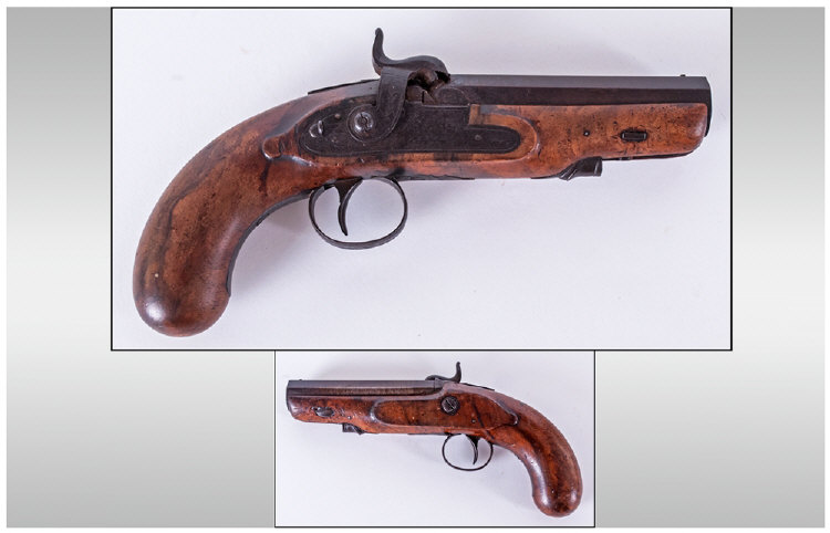 18th/19th Century Travelling Percussion Pistol, with 1 inch steel octagonal barrel marked