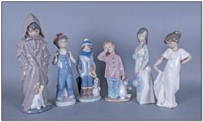 Collection Of Six Nao By Lladro Ceramic Figures. Various subjects and sizes.