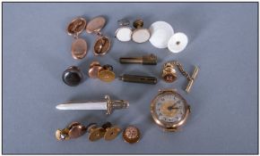 Mixed Lot Off Oddments, Comprising Cufflink`s, , Studs, Ladies Watch Head etc