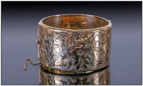 Silver Gilt Edwardian Style Wide Hinged Bangle, with floral decoration. Hallmark Birmingham 1969.