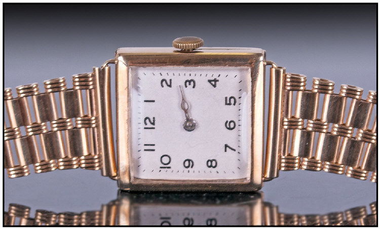 Rolex Gents 1920`s 9ct Gold Square Cased Wristwatch, 15 jewels. Hallmark Chester 1927. With fitted