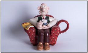 Wallace and Gromit Novelty `Wallace in Armchair` Teapot. Label to base reads `Paul Cardew Design`.