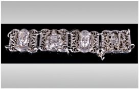 1930s Silvered Metal Oriental Bracelet. Quite Substantial 32 Gram Design featuring Buddha`s, China