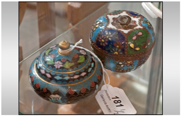 Early 20th Century Eastern Cloisonne Enamel Trinket Lidded Jars. 2 in total. The condition of each