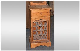 Small Pine Wine Rack, with 1 drawer above and a metal frame rack below. Height 32 Inches, 16 Inches