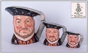 Royal Doulton Character Jugs, Set Of Three, 1. Henry VIII Large, D6642, 6.5`` in height, 2. Henry