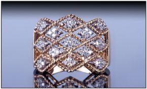 9ct Gold Diamond Cluster Ring, Set with round cut diamonds in a open rope twist border. Fully