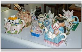 Collection of 12 Pottery Novelty Teapots. All with Animal Themes including Pigs, Cats, Rabbit, Owl