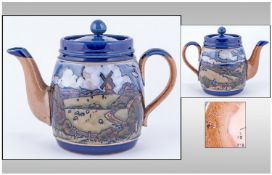 Royal Doulton Stone Ware Late 19th Century Teapot. Decorated with images, windmills in Dutch