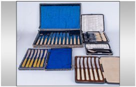 Collection of Various Boxed Flatware included silver banded spoon sets.