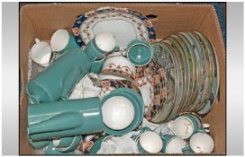 Box of Miscellaneous.  Comprising of part teaset, glass tumbler, brass hand bell etc.