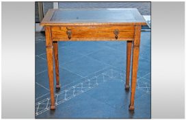 Edwardian Oak Single Draw Leather Top Writing Table, on square tapering legs. Height 29.5 inches,