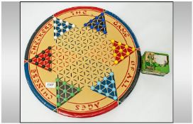 Chinese Checkers Game & Pieces in metal tin. No pieces missing.