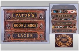 Unusual Wood Victorian Advertising Chest Of Drawers, Patons, Boot And Shoes, Laces, Johnstone,