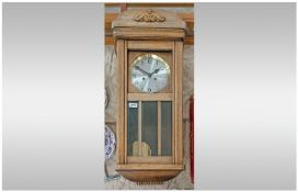 Large Wood Framed Wall Clock, silvered dial with Arabic numerals. Height 32 inches. Sold A/F. An