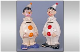 Two Unusual 1930/s/1940`s Clown Money Boxes by Ellgreave, model name `Go Go`. 10 inches high.