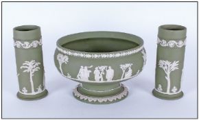 Wedgwood Jasperware Large Bowl, together with two cylindrical vases.