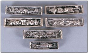 Vietnamese Opium White Metal Trade Bars. 5 in total. All embossed to the fronts with images. Each