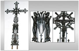 Extremely Fine Quality Antique French Cast Iron Lost Wax Casting Gothic Style Cross. Depicting