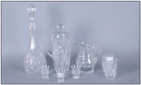 Crystal Glass Lemonade Jug and Two Tumblers, of matching design, tall onion shape decanter and