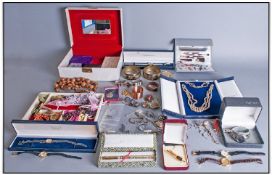 Collection Of Costume Jewellery. Comprising jewellery box containing various beads, gold plate,
