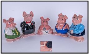 Wade Natwest Complete 5 Piece Piggy Bank Set, circa 1980`s. All pieces are in excellent condition.