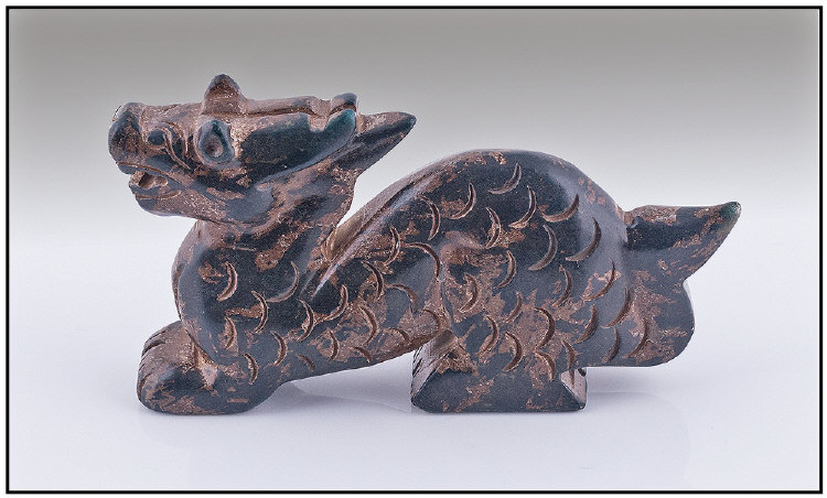 Hardstone Chinese Carved Dragon Paperweight. Length 4 inches, Height 2 Inches.