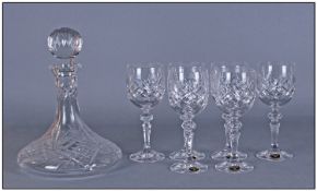 Cut Glass Captains Decanter. Together with 6 Bohemia Crystal Wine Glasses.