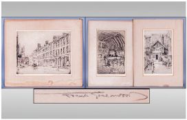 Three Pencil Signed Etchings By Frank Greenwood, depicting Manchester scenes. `St. John Square`, `
