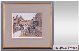 Margret Chapman Pencil Signed Colour Print, 19th Century Street Scene With Figures, Mounted &