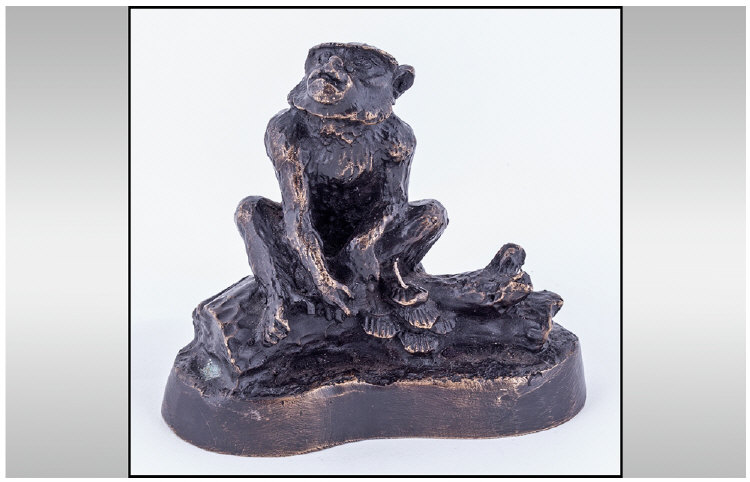 Small Bronze Of A Monkey Seated On A Branch Of A Tree. Signed Barie. Height 4 inches, width 3.5