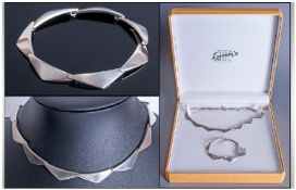 Georg Jensen Modern Jewellery. Matching bracelet and choker set, each link of elongated triangular