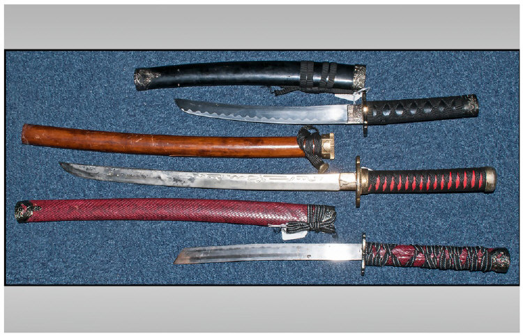Display Purposes Only. Collection Of Three Japanese Swords. Comprising; 1, High Carbon Steel