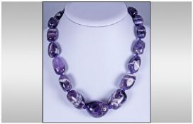 Purple Banded Amethyst Large Bead Necklace, smoothly polished cuboid beads of natural amethyst,