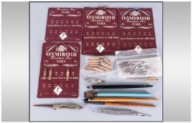 Fountain Pen Related Items, comprising 4 shop/counter display cards, 4 Osmiroid fountain pen nibs,